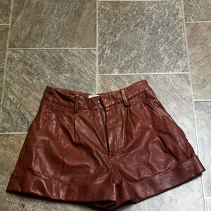 Women's Brown Leather Shorts